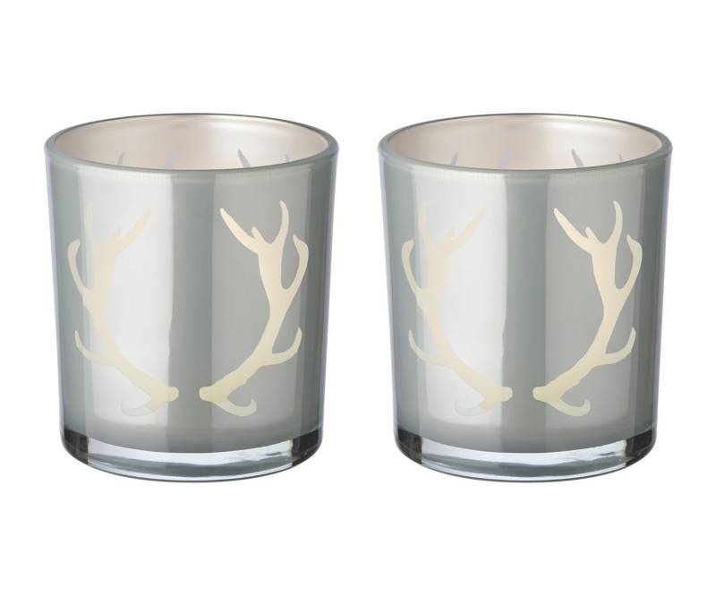 EDZARD Windlicht Ati, Glas, Geweih-Motiv, grau, H 8 cm, Ø 7 cm von EDZARD
