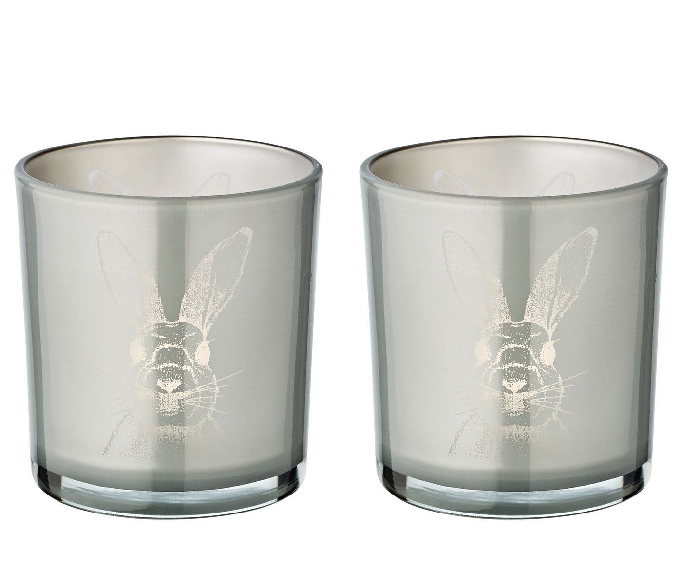 EDZARD Windlicht Hase, Höhe 8 cm, Ø 7,5 cm, Windlicht, Kerzenglas mit Hasen-Motiv in Grau von EDZARD