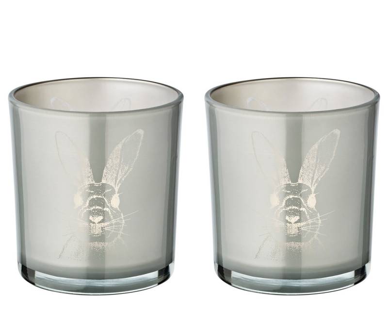 EDZARD Windlicht Hase, Höhe 8 cm, Ø 7,5 cm, Windlicht, Kerzenglas mit Hasen-Motiv in Grau von EDZARD