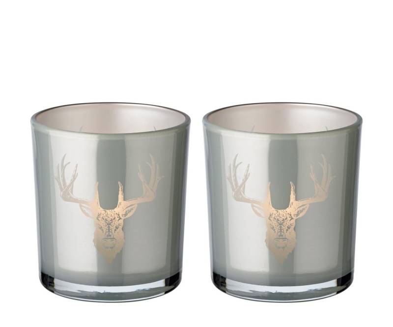 EDZARD Windlicht Hirsch, Glas, Hirsch-Motiv, grau, H 8 cm, Ø 7 cm von EDZARD