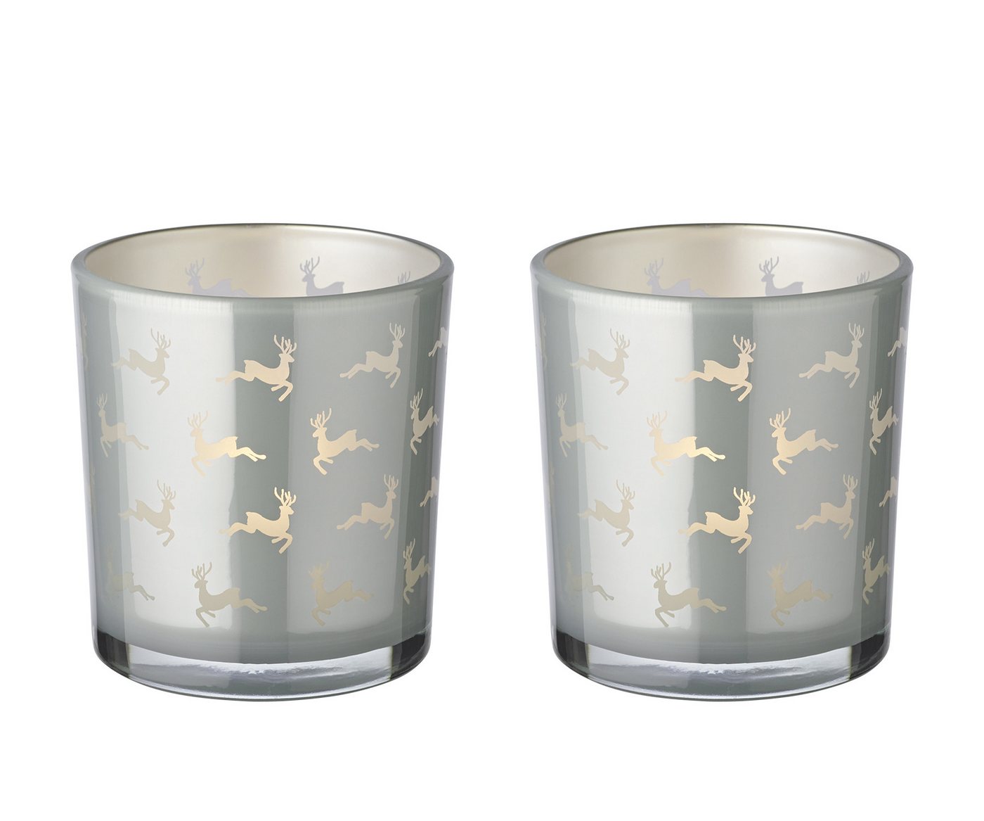 EDZARD Windlicht Hiti, Glas, Rentier-Motiv, grau, H 8 cm, Ø 7 cm von EDZARD