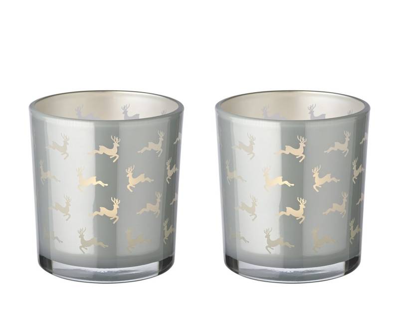 EDZARD Windlicht Hiti, Glas, Rentier-Motiv, grau, H 8 cm, Ø 7 cm von EDZARD