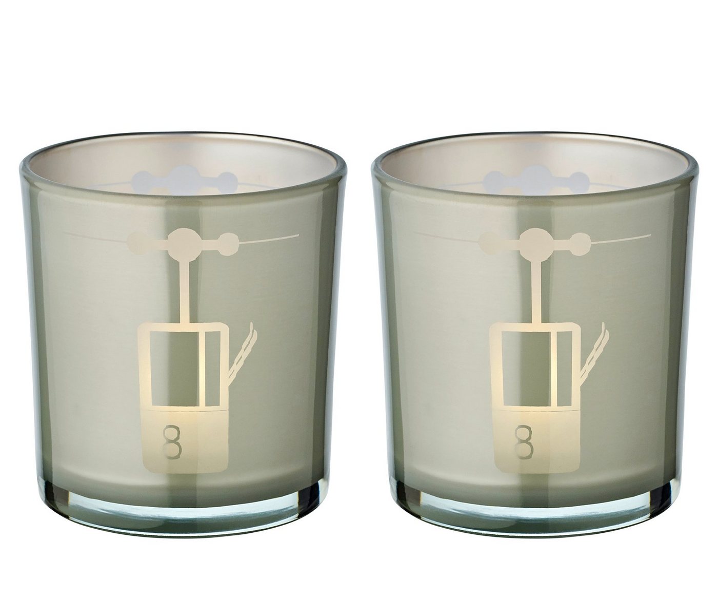 EDZARD Windlicht Lift (Set, 2er), Höhe 8 cm, Ø 7,5 cm, Windlicht, Kerzenglas mit Lift-Motiv in Grau, Teelichtglas für Teelichter von EDZARD