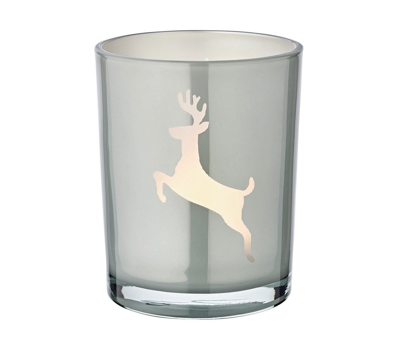EDZARD Windlicht Loki left, Glas, Hirsch-Motiv, grau, H 13 cm, Ø 10 cm von EDZARD