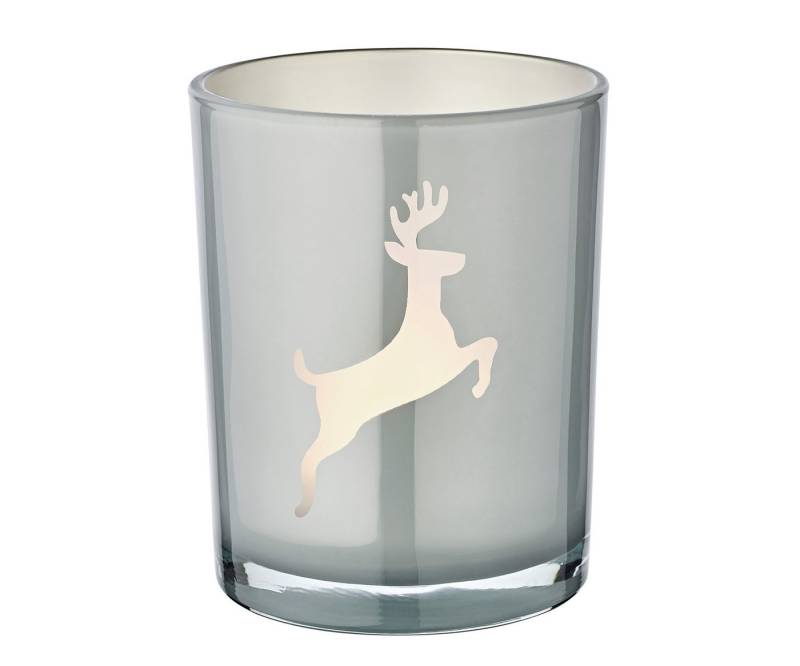 EDZARD Windlicht Loki right, Glas, Hirsch-Motiv, grau, H 13 cm, Ø 10 cm von EDZARD
