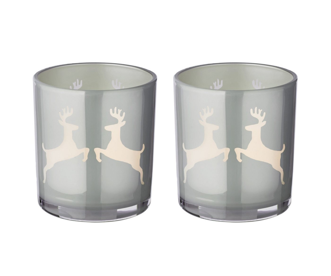 EDZARD Windlicht Loki, 2er-Set, Glas, Hirsch-Motiv, grau, H 8 cm, Ø 7 cm von EDZARD