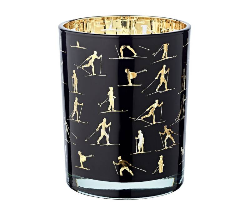 EDZARD Windlicht Monty, Höhe 13 cm, Ø 10 cm, Teelichtglas, Kerzenglas in Schwarz/Gold von EDZARD