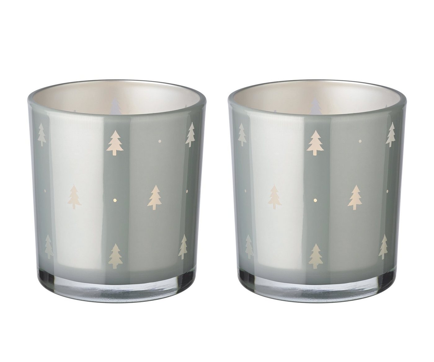 EDZARD Windlicht Tani, Glas, Tannen-Motiv, grau, H 8 cm, Ø 7 cm von EDZARD