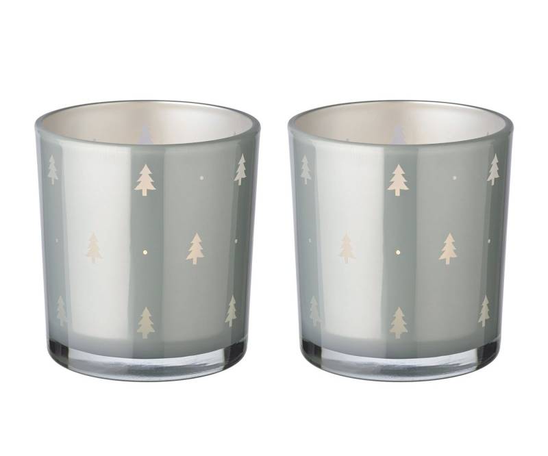 EDZARD Windlicht Tani, Glas, Tannen-Motiv, grau, H 8 cm, Ø 7 cm von EDZARD