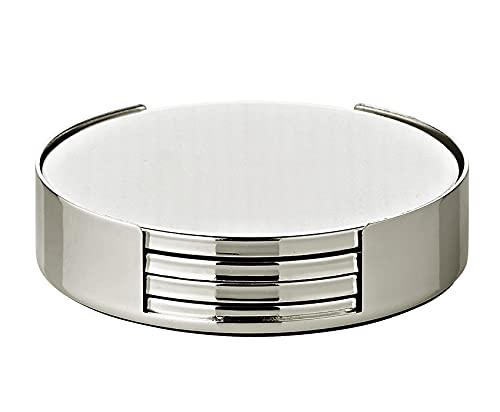 EDZARD Untersetzer Due versilbert, anlaufgeschützt, Durchmesser 9 cm, 4er Set + Halter von EDZARD