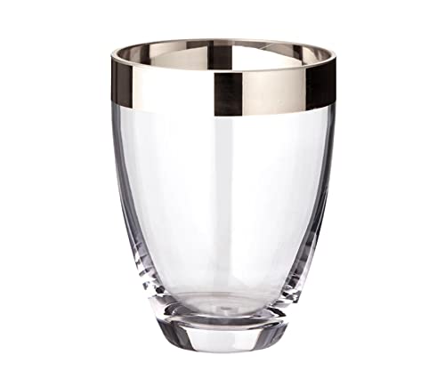 EDZARD Vase Charlotte (Ø 12 cm, Höhe 16 cm) aus mundgeblasenem Kristallglas - Blumenvase, Glasvase rund und mit Platinrand - Moderne Tulpenvase aus Glas als Tischdeko von EDZARD