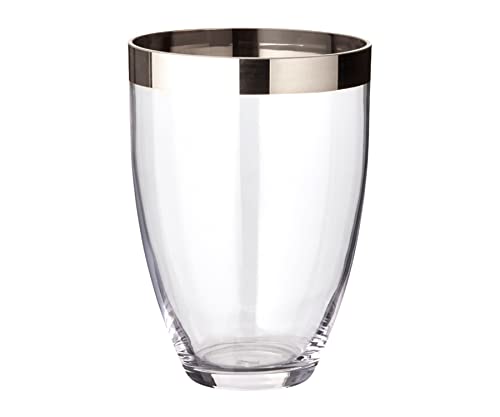 EDZARD Vase Charlotte (Ø 15 cm, Höhe 20 cm) aus mundgeblasenem Kristallglas - Blumenvase, Glasvase rund und mit Platinrand - Moderne Tulpenvase aus Glas als Tischdeko von EDZARD