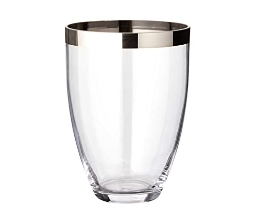 EDZARD Vase Charlotte (Ø 19 cm, Höhe 24 cm) aus mundgeblasenem Kristallglas - Blumenvase, Glasvase rund und mit Platinrand - Moderne Tulpenvase aus Glas als Tischdeko von EDZARD