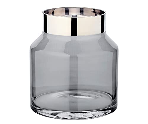 EDZARD Vase Gabi Dark, rund, Höhe 19 cm, Durchmesser 17 cm mundgeblasenes getöntes Kristallglas mit Platinrand - Glasvase für Blumen, Moderne Blumenvase aus Glas von EDZARD