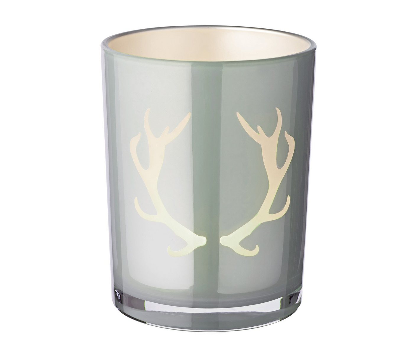 EDZARD Windlicht Ati, Glas, Geweih-Motiv, grau, H 13 cm, Ø 10 cm von EDZARD