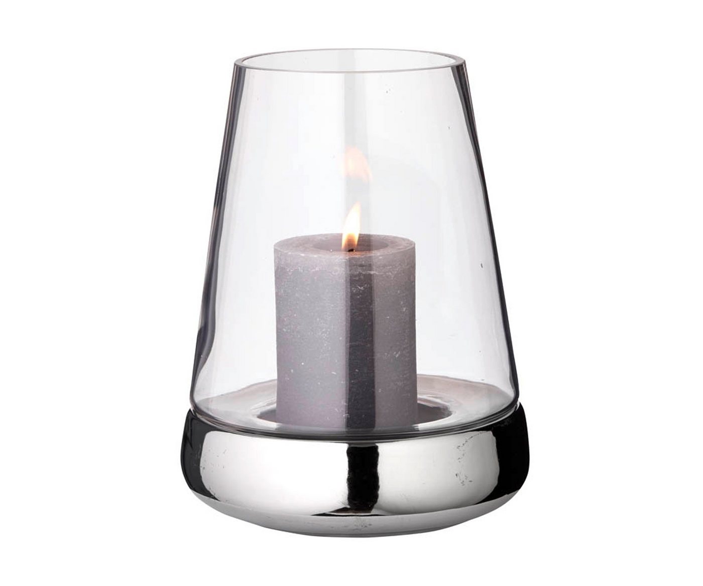 EDZARD Windlicht Bora, Kerzenhalter aus Glas mit Silber-Optik, Laterne für Stumpenkerzen, Höhe 28 cm, Ø 18 cm von EDZARD