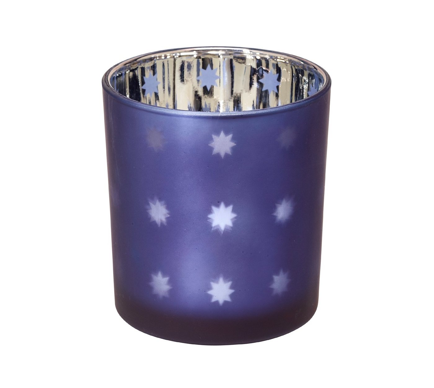 EDZARD Windlicht Domo, Glas, Stern-Motiv, blau und silber, H 8 cm, Ø 7 cm von EDZARD