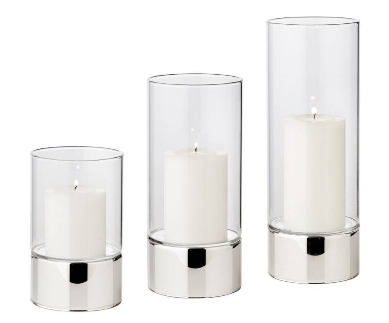 EDZARD Windlicht Granada, 2er-Set, Silber-Optik, H 15/20/25 cm von EDZARD