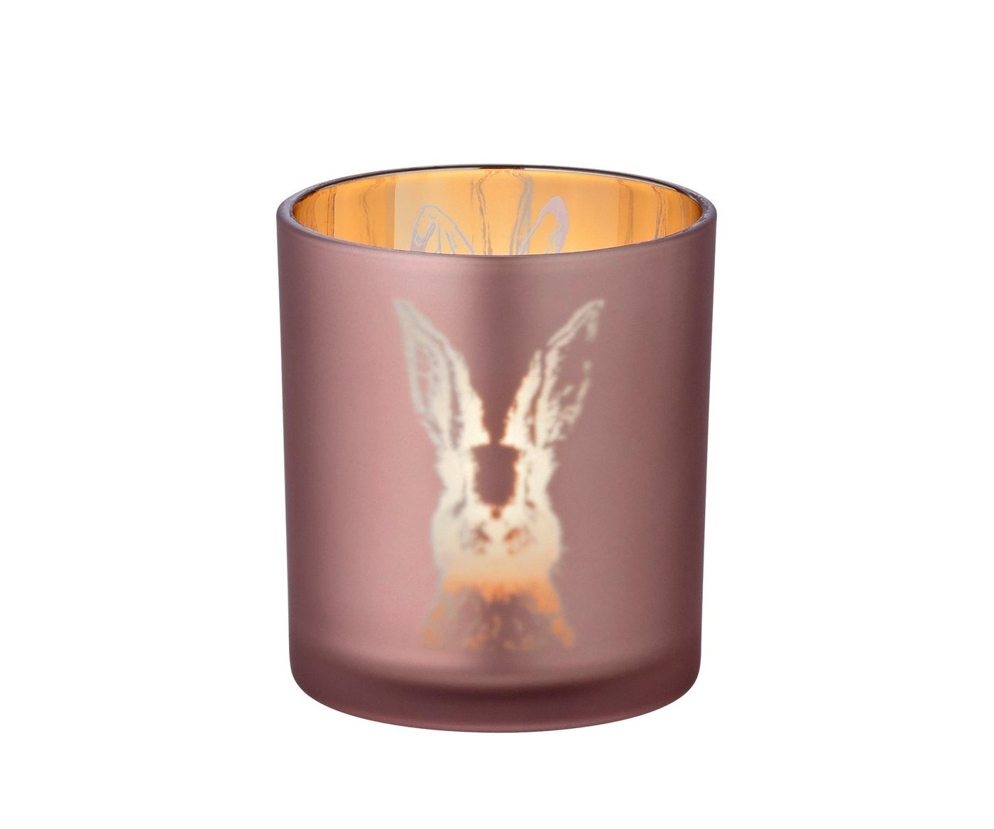 EDZARD Windlicht Hase, Kerzenglas mit Hasen-Motiv, Gold-Optik, für Teelichter, H 8 cm, Ø 7 cm von EDZARD