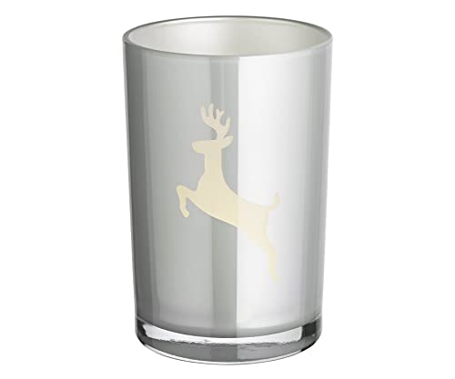 EDZARD Teelichtglas Loki Left (Höhe 18 cm, Durchmesser 12 cm) grau/Gold, Windlicht mit Hirsch-Motiv von EDZARD