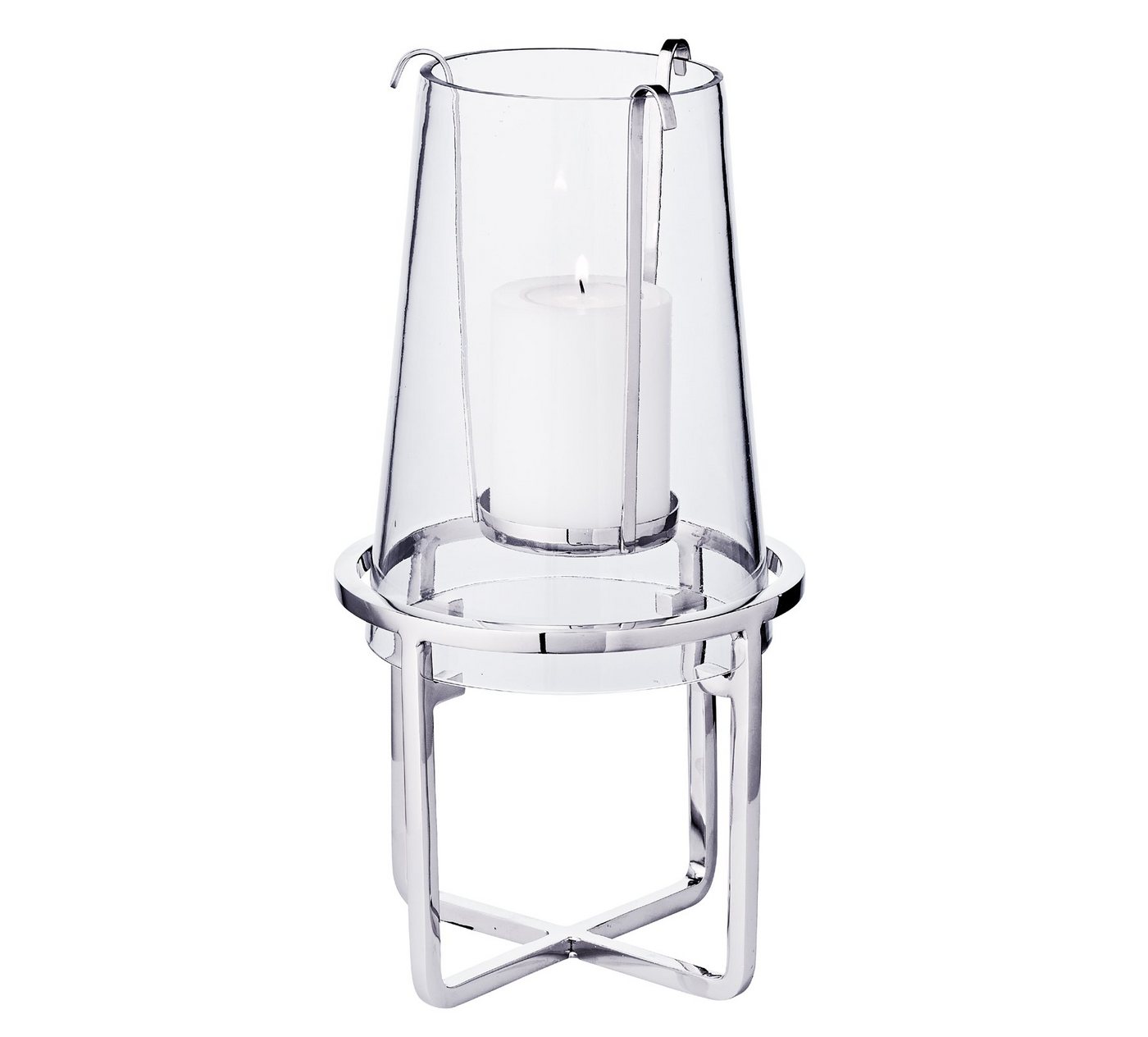 EDZARD Windlicht Moll, Glas, Silber-Optik, vernickelt, hochglanzpoliert, H 30 cm, Ø 15,5 cm von EDZARD