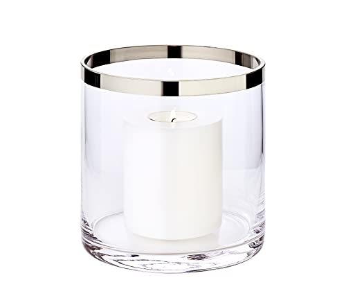 EDZARD Windlicht Molly, Kerzenhalter aus mundgeblasenem Kristallglas mit Platinrand, Glas für Stumpenkerzen Höhe 15 cm, Durchmesser 15 cm von EDZARD