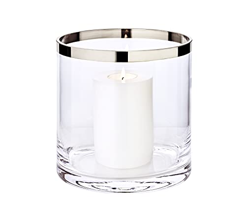 EDZARD Windlicht Molly, Kerzenhalter aus mundgeblasenem Kristallglas mit Platinrand, Glas für Stumpenkerzen Höhe 18 cm, Durchmesser 18 cm von EDZARD