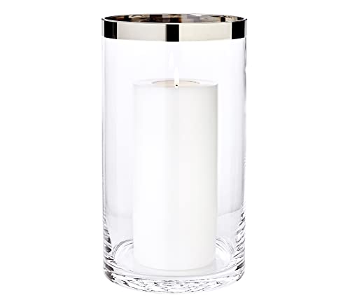 EDZARD Windlicht Molly, Kerzenhalter aus mundgeblasenem Kristallglas mit Platinrand, Glas für Stumpenkerzen Höhe 30 cm, Durchmesser 17 cm von EDZARD