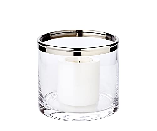 EDZARD Windlicht Molly, Kerzenhalter aus mundgeblasenem Kristallglas mit Platinrand, Teelicht Glas für Maxi-Teelicht, Höhe 10 cm, Durchmesser 11,5 cm von EDZARD