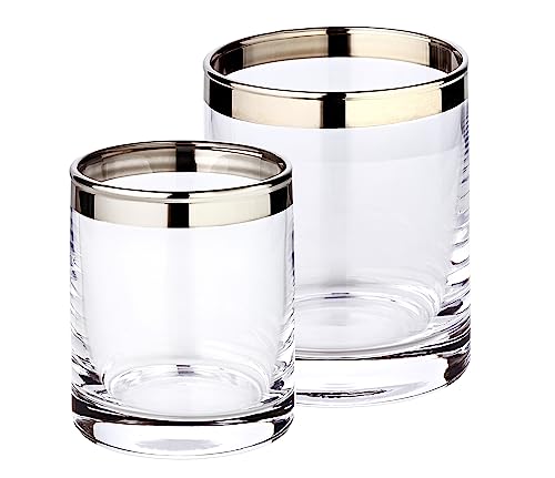 EDZARD 2er Set Windlicht Molly, mundgeblasenes Kristallglas mit Platinrand, Höhe 8 cm, Durchmesser 7 cm und Höhe10 cm, Durchmesser 8,5 cm von EDZARD