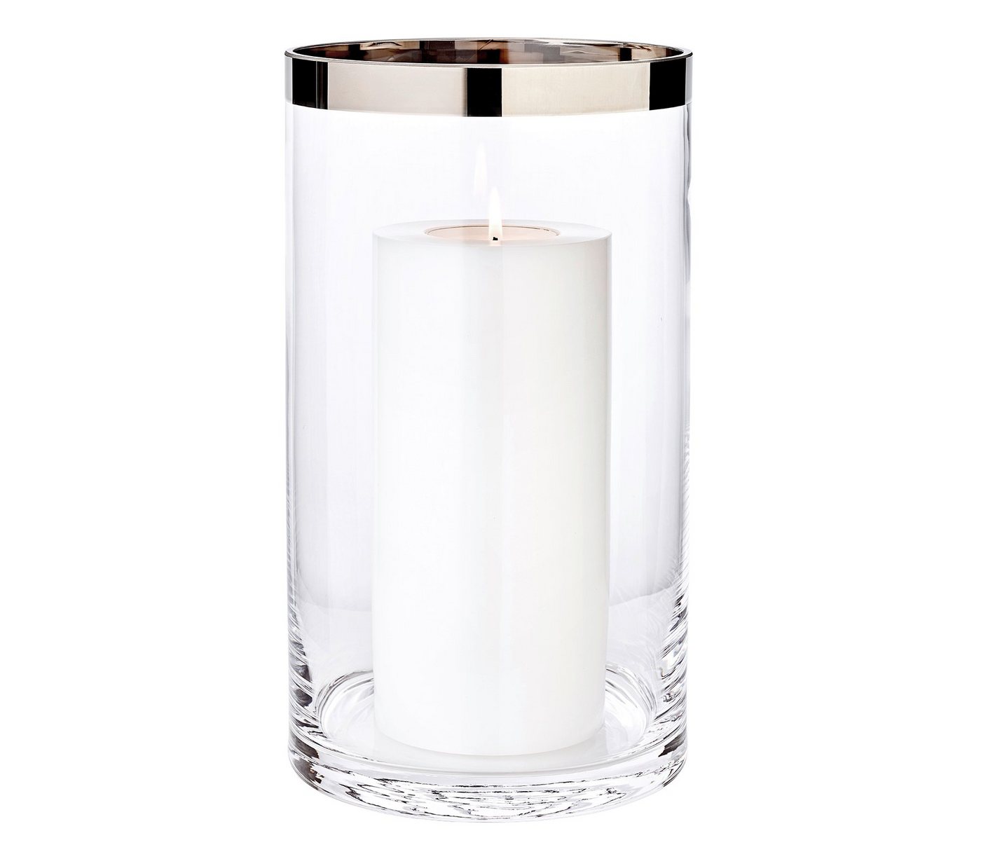 EDZARD Windlicht Molly, Kristallglas mit Platinrand, mundgeblasen, H 30 cm, Ø 17 cm von EDZARD