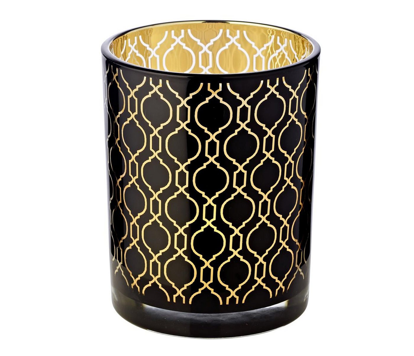 EDZARD Windlicht Raute, Kerzenglas mit Rauten-Motiv in Gold-Optik, Teelichtglas für Teelichter, Höhe 13 cm, Ø 10 cm von EDZARD