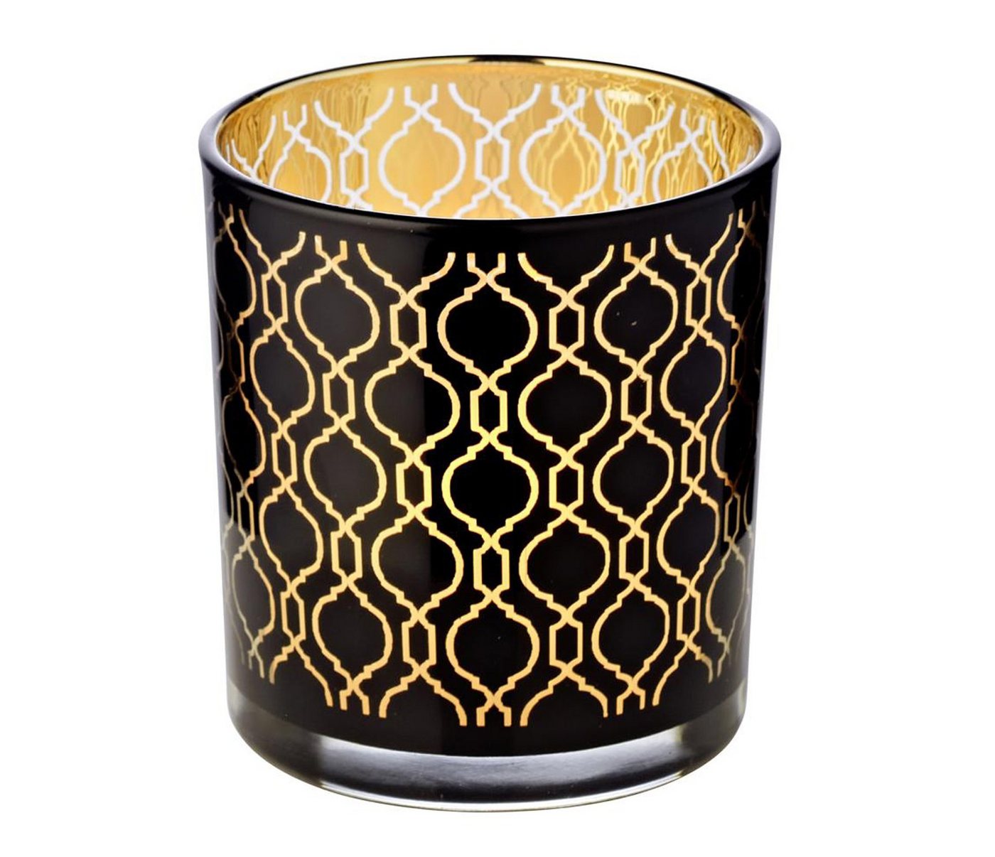 EDZARD Windlicht Raute, Kerzenglas mit Raute-Motiv in Gold-Optik, Teelichtglas für Teelichter, Höhe 8 cm, Ø 7 cm von EDZARD