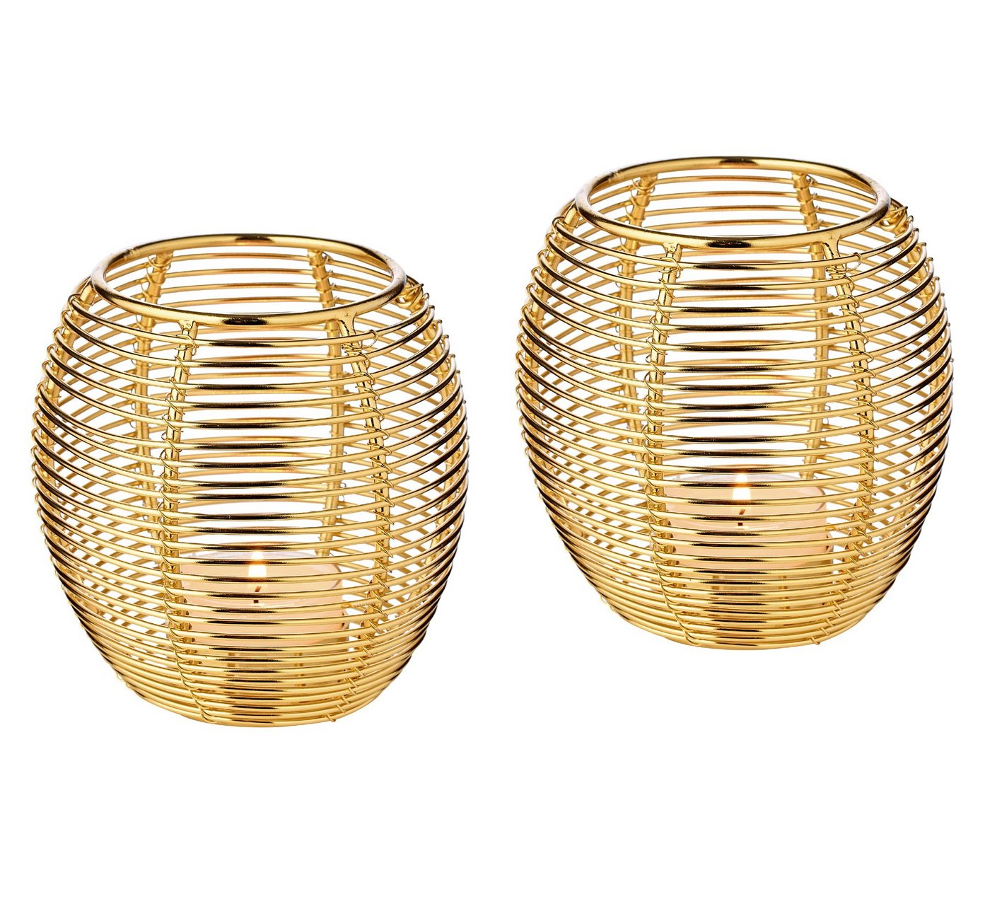 EDZARD Windlicht Susi, 2er-Set, Gold-Optik, Edelstahl, vernickelt, H 9 cm von EDZARD