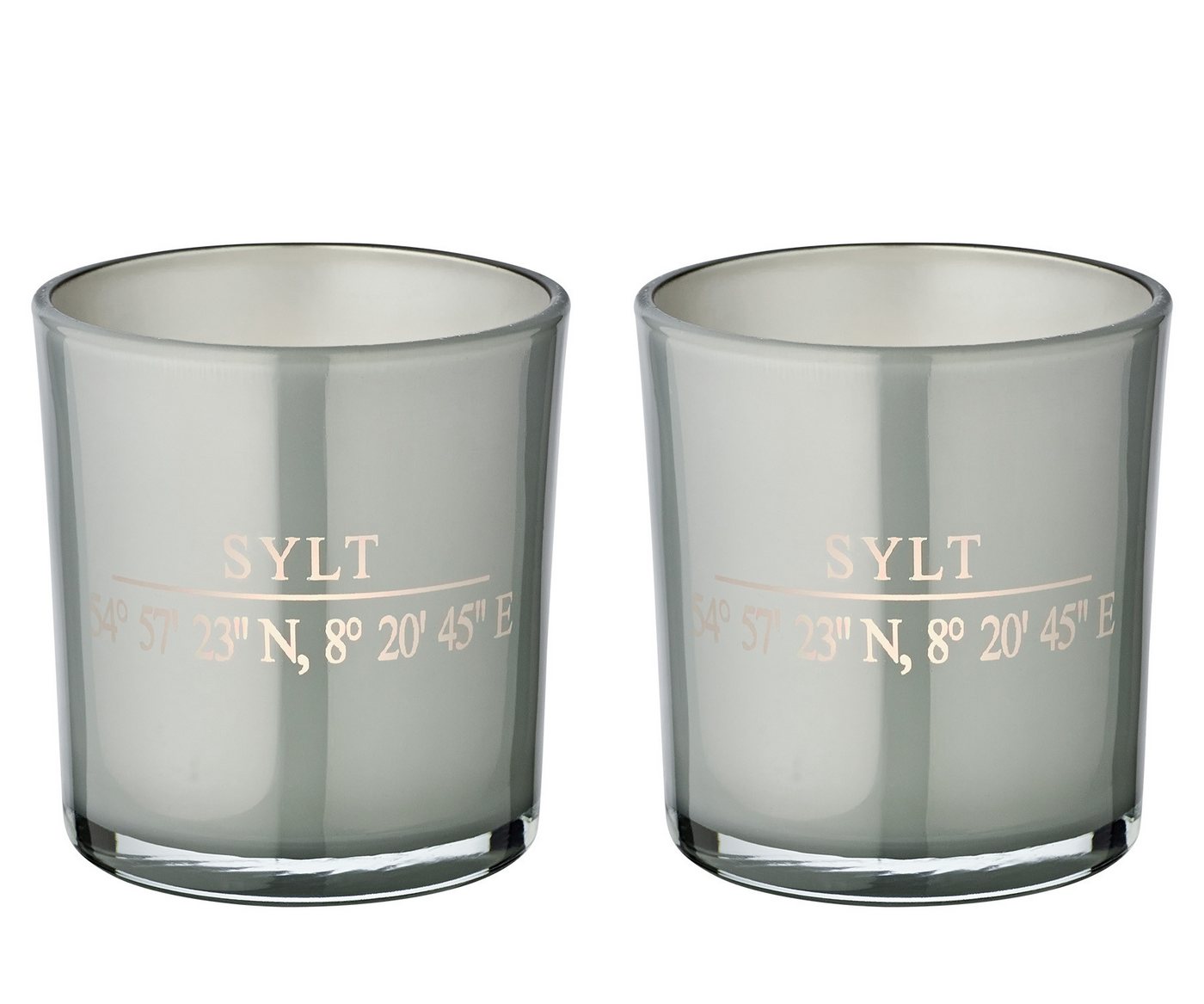 EDZARD Windlicht Sylt, Windlicht, Kerzenglas mit Sylt-Motiv in Grau, Höhe 8 cm, Ø 7,5 cm von EDZARD