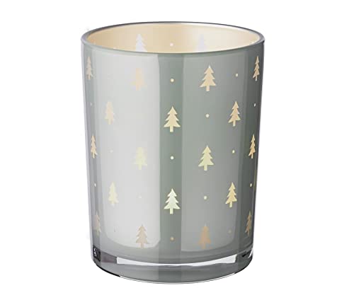 EDZARD Windlicht Tani (Höhe 13 cm, ø 10 cm), Tannen-Motiv, grau… von EDZARD