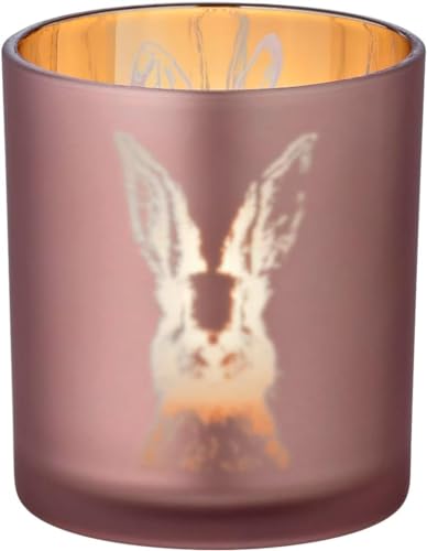 EDZARD Windlicht Teelichtglas Hase, Osterhase außen rosé/innen Gold, Hasen-Design, Deko Ostern Frühling, Höhe 8 cm, ø 7 cm von EDZARD