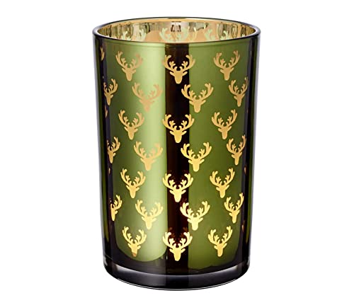 EDZARD Windlicht Teelichtglas Kerzenglas Dirk, grün, Hirsch, Höhe 18 cm von EDZARD