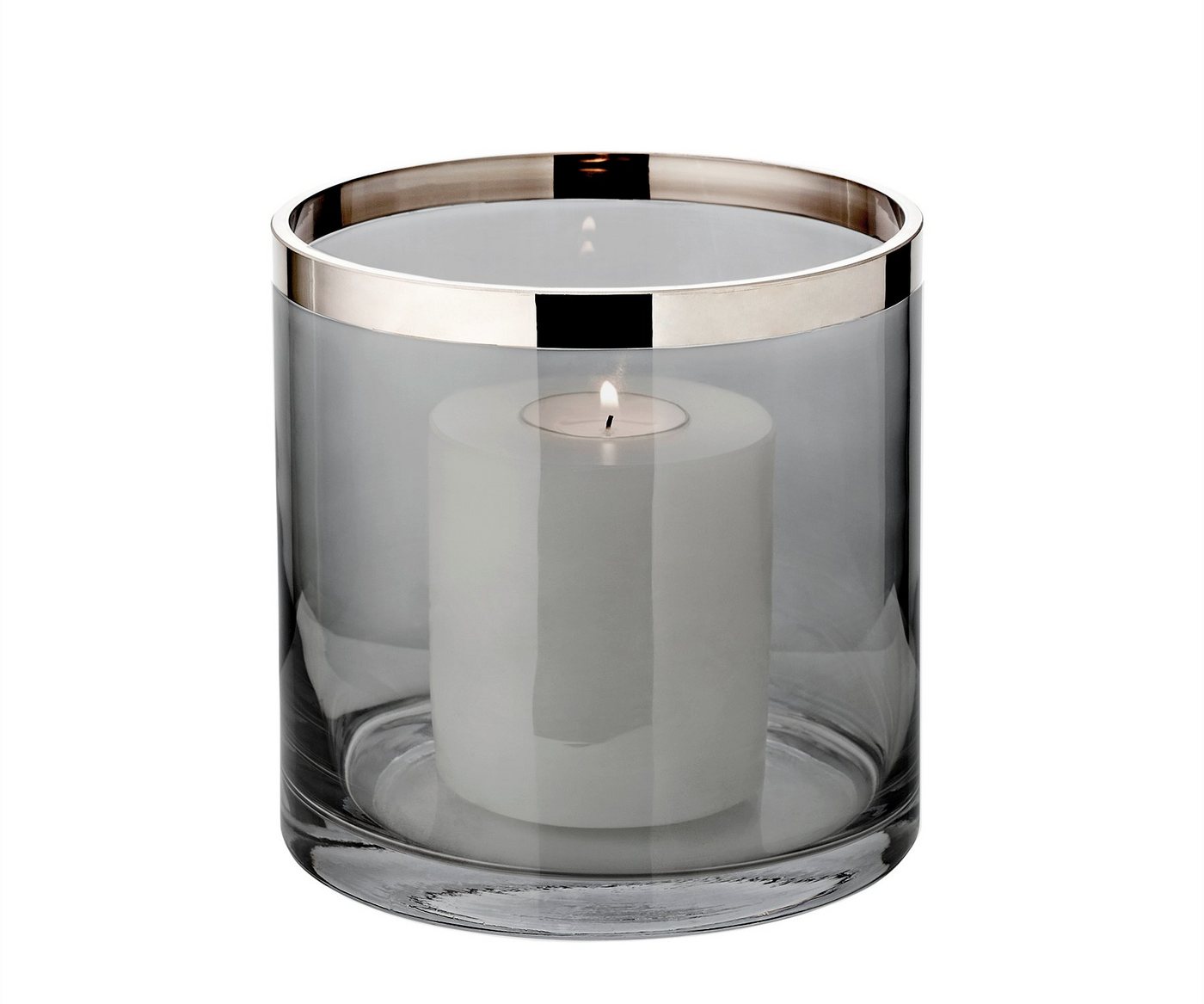 EDZARD Windlicht Zeus, Rauchglas, dunkles Kristallglas mit Platinrand, H 15 cm, Ø 15 cm von EDZARD