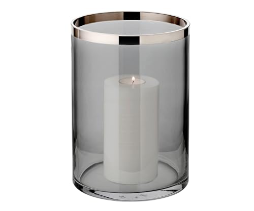 EDZARD Windlicht Zeus, mundgeblasenes Dunkles Kristallglas mit Platinrand (Höhe 25 cm, Durchmesser 18 cm) von EDZARD
