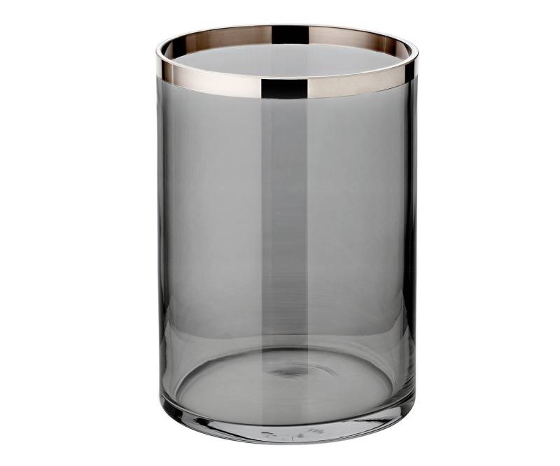 EDZARD Windlicht Zeus, Rauchglas, dunkles Kristallglas mit Platinrand, H 25 cm, Ø 18 cm von EDZARD