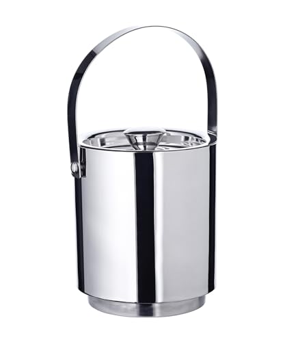 EDZARD Eiseimer Seattle (3,2 Liter, Höhe 16 cm) Eiswürfelbehälter mit Deckel und Einsatz, Eisbehälter aus Edelstahl hochglanzpoliert, doppelwandig von EDZARD