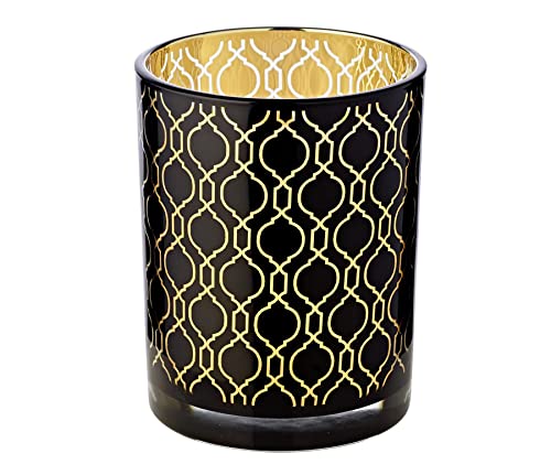 EDZARD Teelichtglas Raute, Höhe 13 cm, außen schwarz, innen Gold, Rautenmuster - Windlicht, Kerzenglas von EDZARD