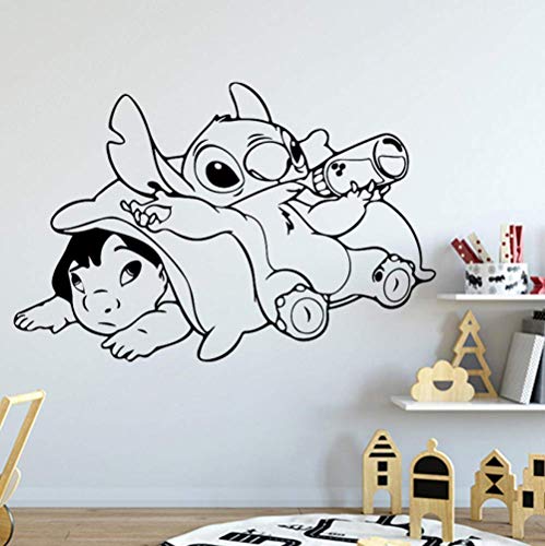 Große Ohana Lilo Und Stitch Wandaufkleber Kinderzimmer Cartoon Anime Stitch Wandtattoo Spielzimmer Vinyl Dekor Home Decoration 58X37Cm von EDZXC