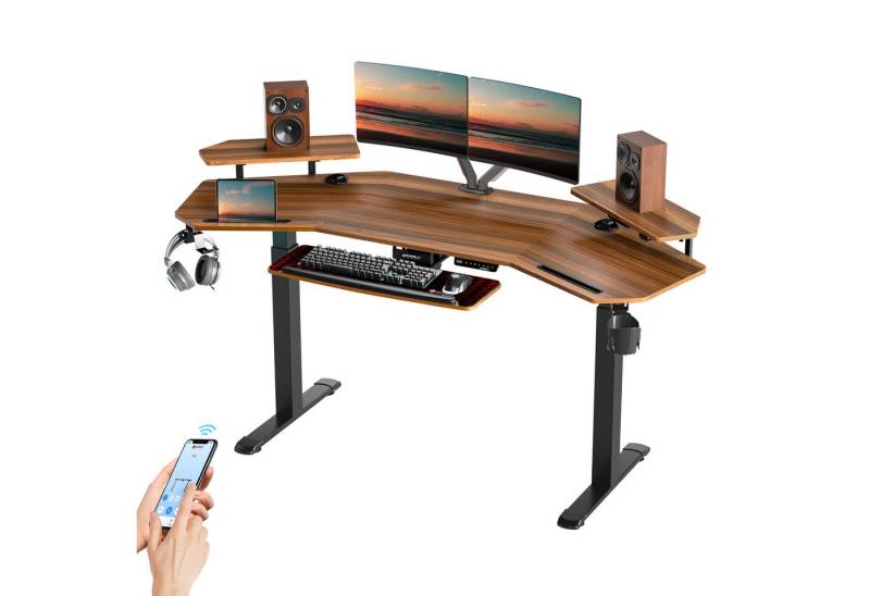 EE EUREKA ERGONOMIC Computertisch Höhenverstellbarer Eckschreibtisch mit LED 182×76cm Flügelförmiger (Gaming Tisch mit iPad-Rillen, Kabelführungslöcher, Kopfhörerhaken), Große Gaming Schreibtisch mit Monitorständer für Home Office Streaming von EE EUREKA ERGONOMIC