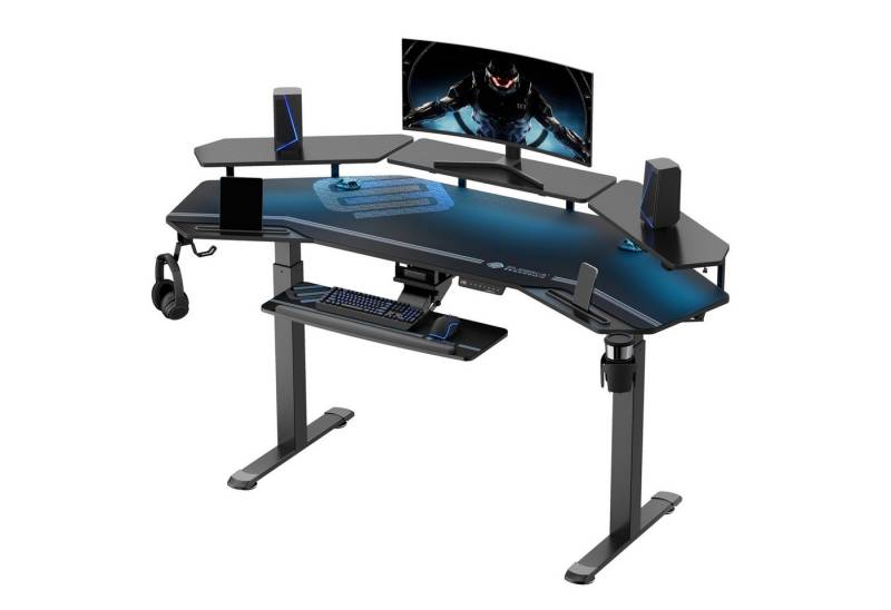 EE EUREKA ERGONOMIC Computertisch Höhenverstellbarer Schreibtisch, Elektrisch Groß Gaming Tisch (182×76cm Stehpult in Flügelform), Gaming Schreibtisch mit Led Monitorständer und Tastaturablage von EE EUREKA ERGONOMIC