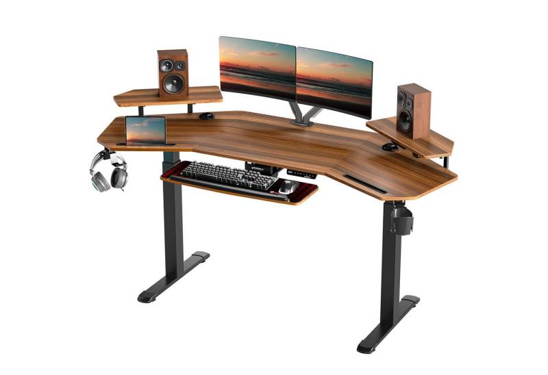 EE EUREKA ERGONOMIC Computertisch Höhenverstellbarer Schreibtisch, Elektrisch Groß Gaming Tisch (182×76cm Stehpult in Flügelform), Gaming Schreibtisch mit Led Monitorständer und Tastaturablage von EE EUREKA ERGONOMIC
