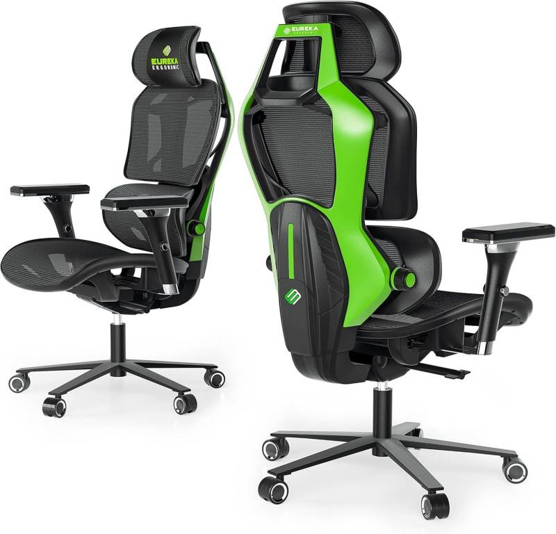 EE EUREKA ERGONOMIC Gaming-Stuhl Bürostuhl Ergonomisch Höhenverstellung PC Stuhl mit 4D-Armlehnen (1 St), mit Verstellbare Lendenwirbelstütze, Kopfstütze, 125 kg Belastbar von EE EUREKA ERGONOMIC