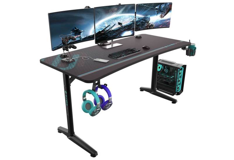 EE EUREKA ERGONOMIC Gamingtisch Schreibtisch Ergonomischer 152×70cm Computertisch für Gamer (1-St., Gaming Tisch mit Kopfhörerhaken, Getränkehalter), Großer PC Tisch für Büro Home Office von EE EUREKA ERGONOMIC