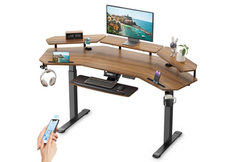 EE EUREKA ERGONOMIC Schreibtisch Elektrischer Großer Ergonomischer Stehschreibtisch, Höhenverstellbarer (1-St., Anti-Kollisions-system, 4 Höhen-Speicherpositionen, mit Tastaturablage), MAX. Load: 100kg, Höhe 75-122 cm Flügelförmiger Gaming-Schreibtisch von EE EUREKA ERGONOMIC